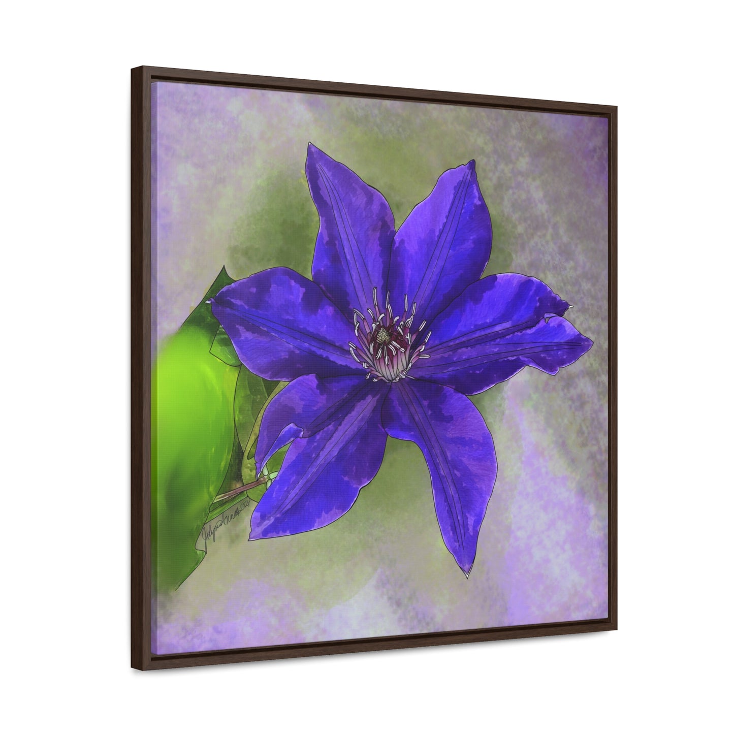 Purple Clematis - Original Art - Gallery Canvas Wraps, Square Frame
