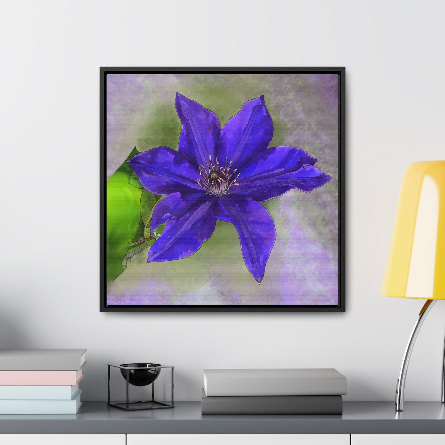 Purple Clematis - Original Art - Gallery Canvas Wraps, Square Frame