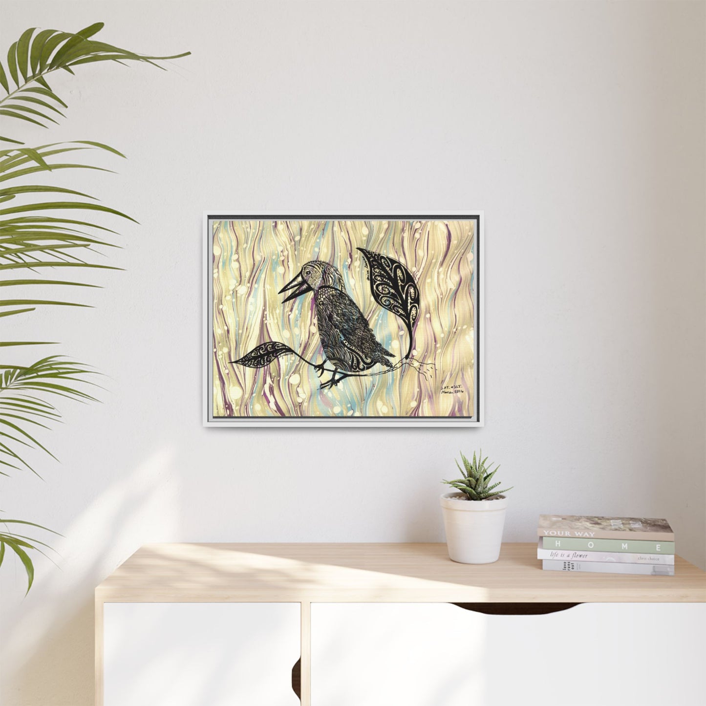 Raven - original Art - Matte Canvas, Framed (Multi-color)