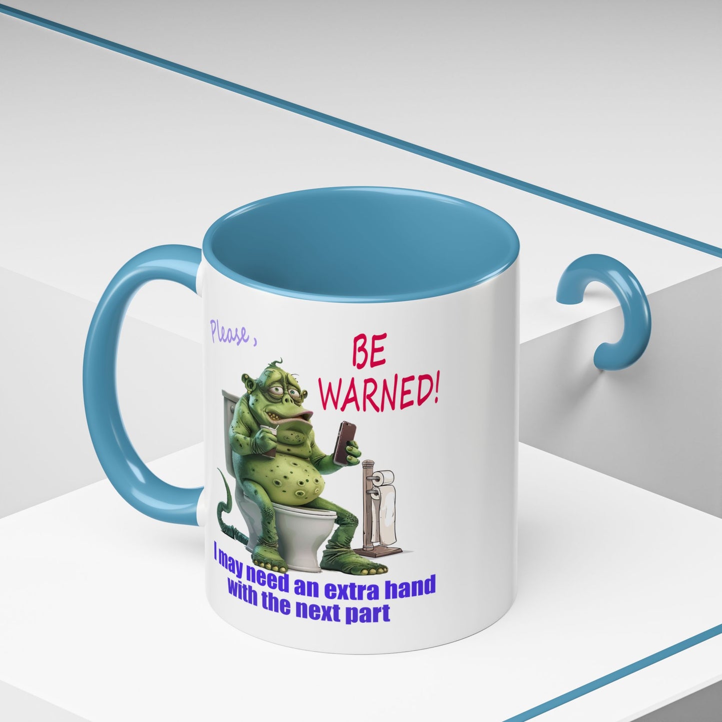 Toilet guy needs a hand, Original Design, Funny Mugs, Accent Coffee Mug (11, 15oz)