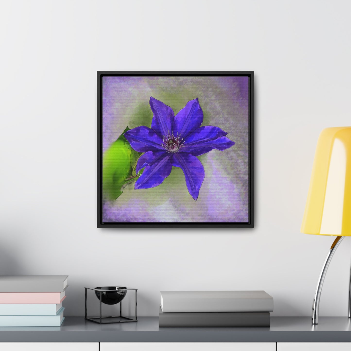Purple Clematis - Original Art - Gallery Canvas Wraps, Square Frame