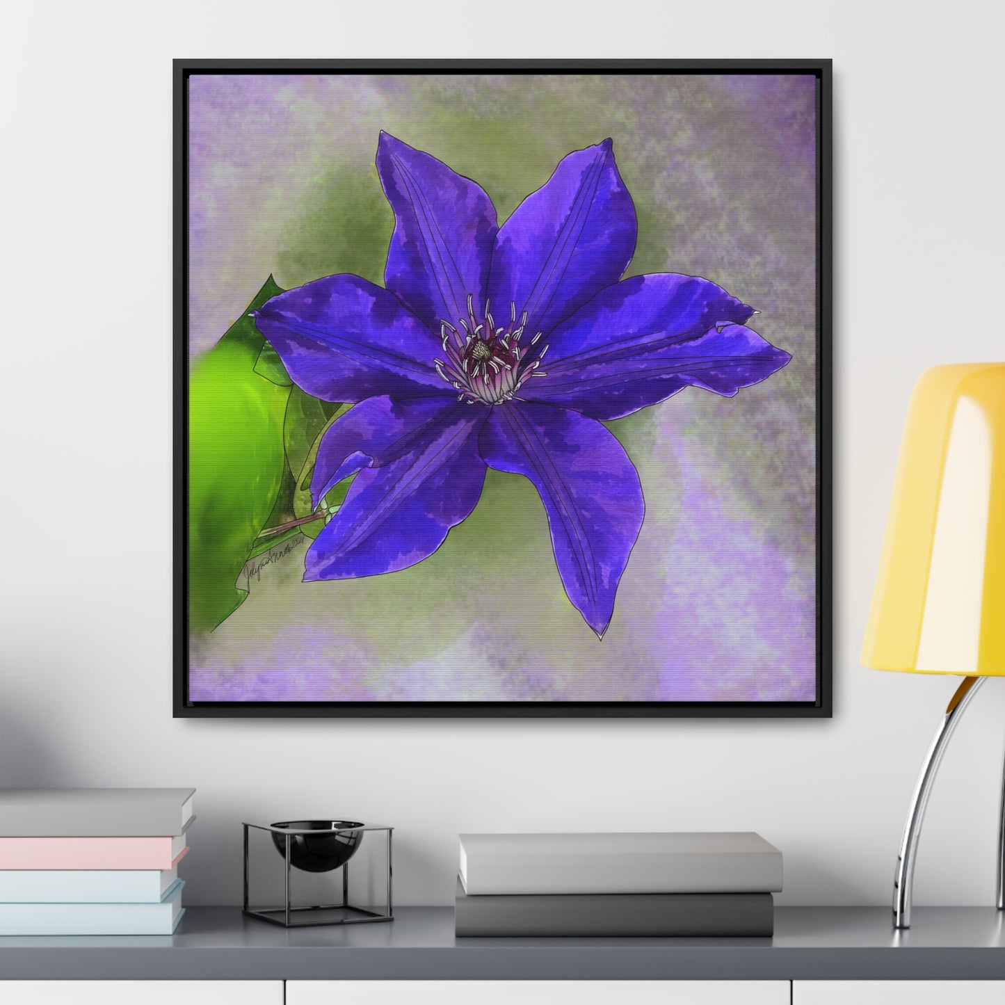 Purple Clematis - Original Art - Gallery Canvas Wraps, Square Frame