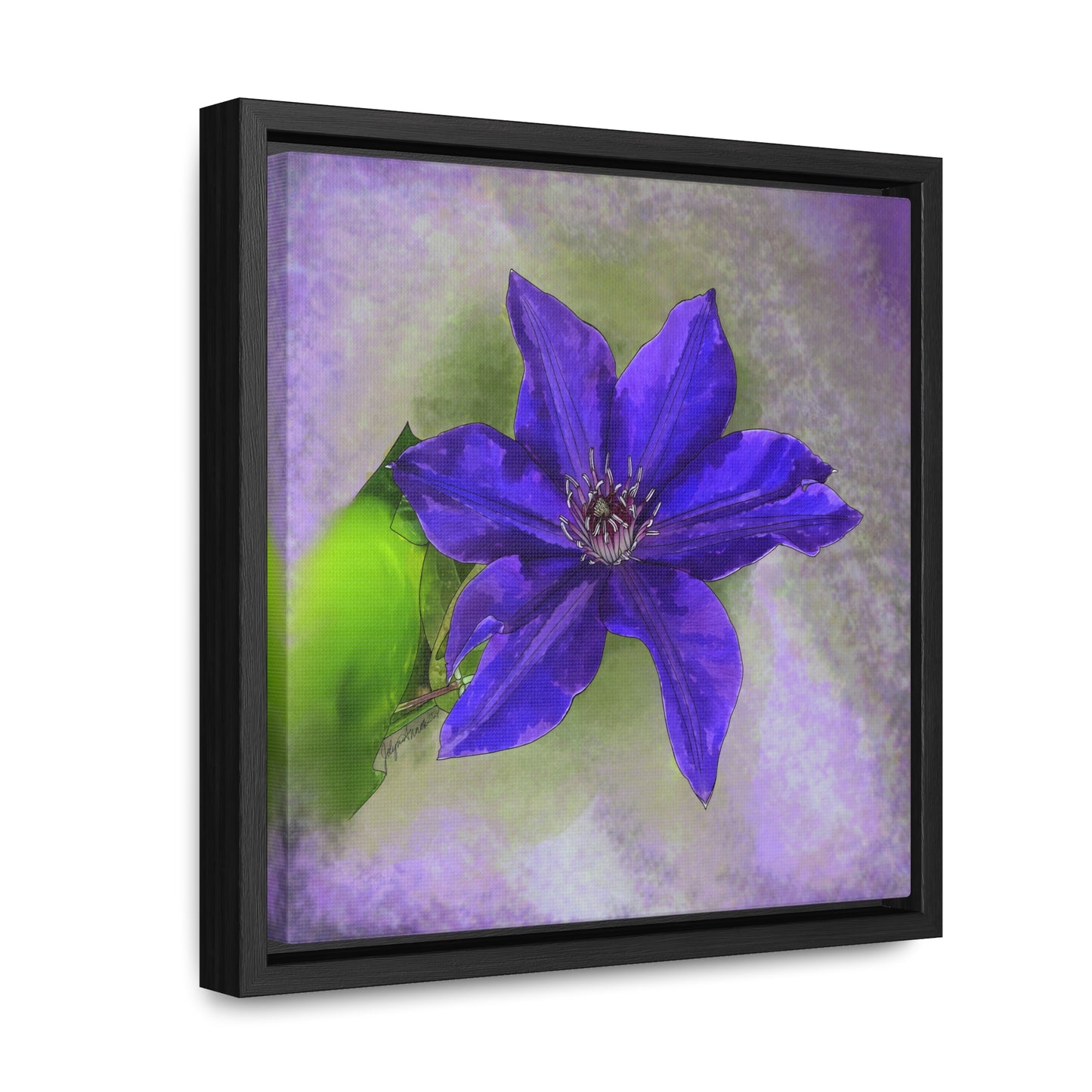 Purple Clematis - Original Art - Gallery Canvas Wraps, Square Frame