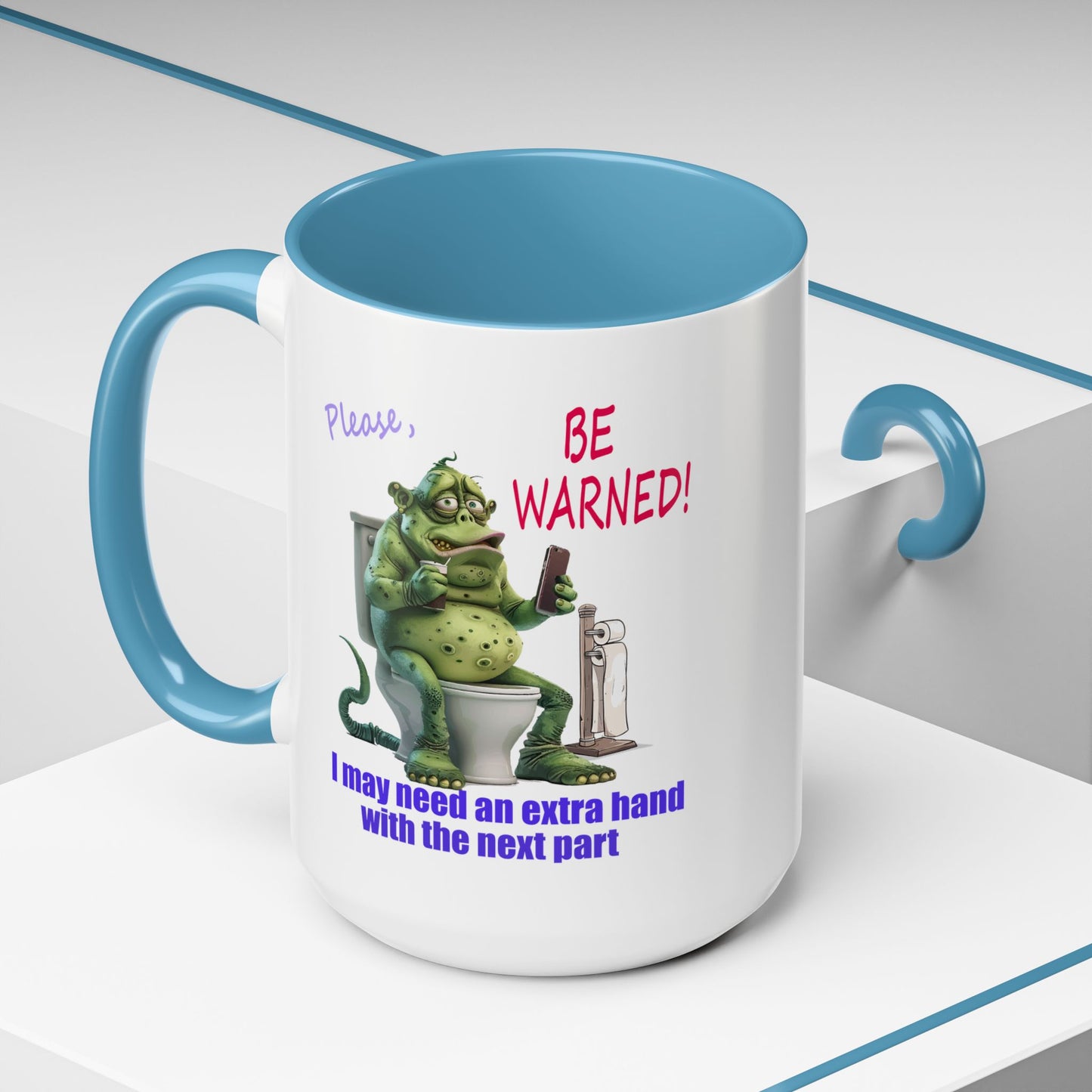 Toilet guy needs a hand, Original Design, Funny Mugs, Accent Coffee Mug (11, 15oz)