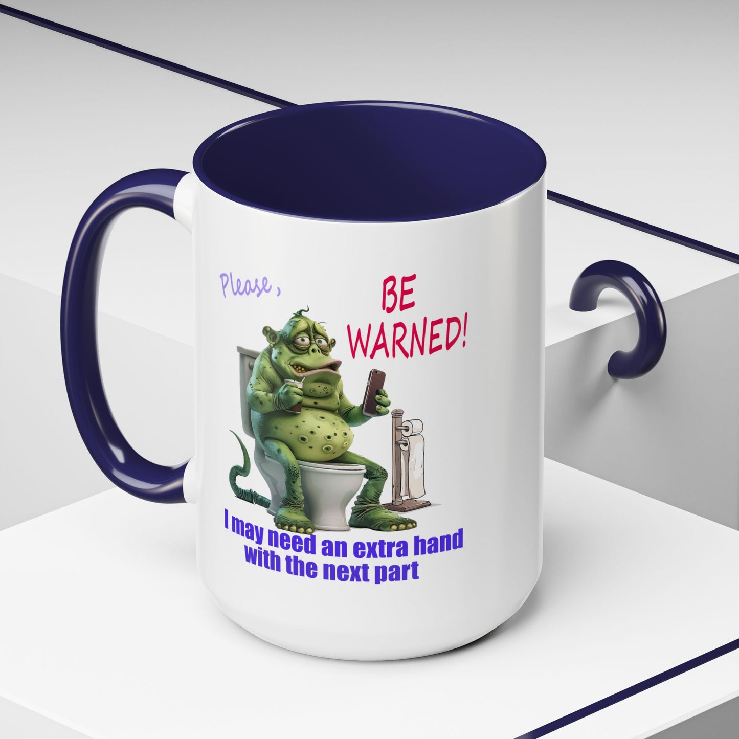Toilet guy needs a hand, Original Design, Funny Mugs, Accent Coffee Mug (11, 15oz)