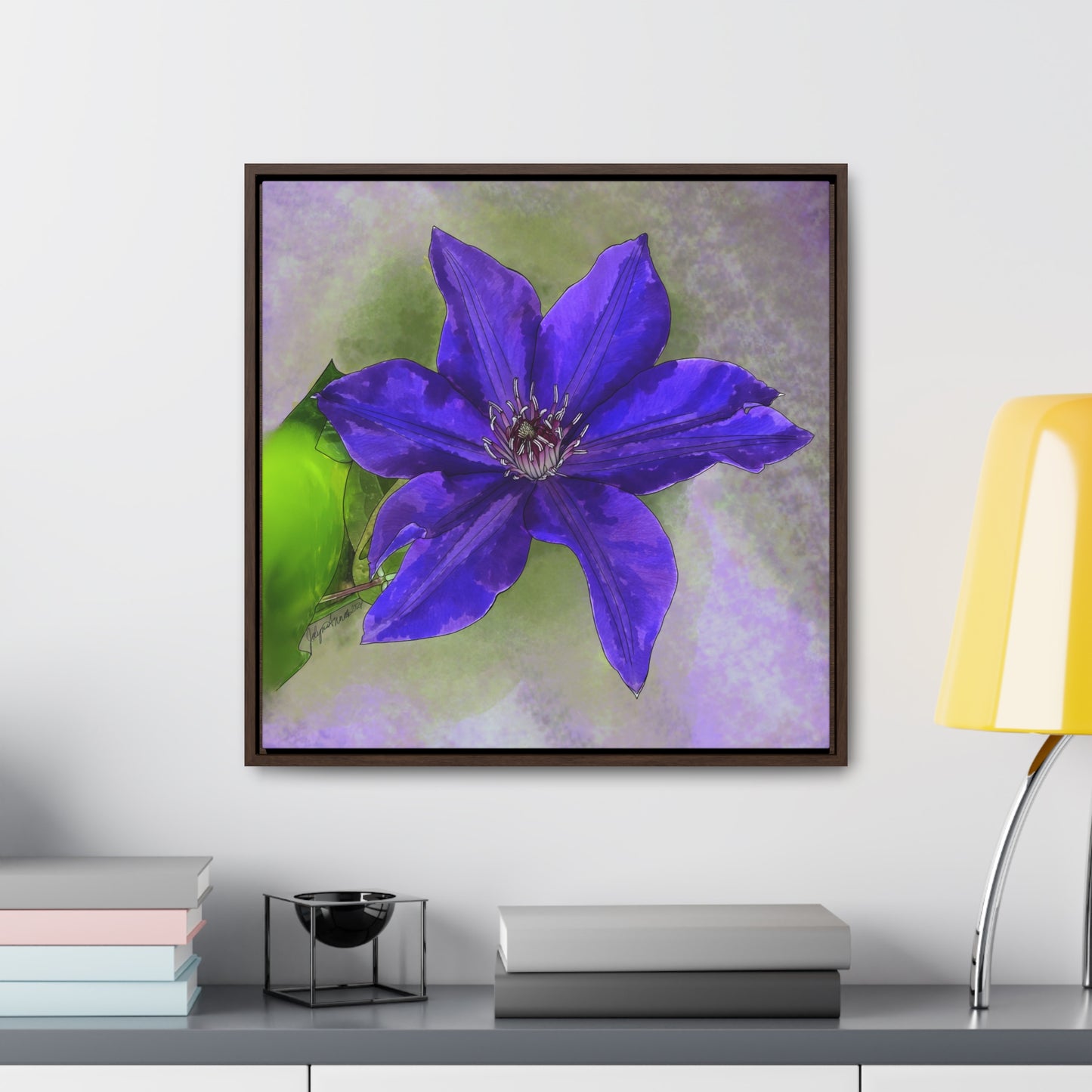 Purple Clematis - Original Art - Gallery Canvas Wraps, Square Frame