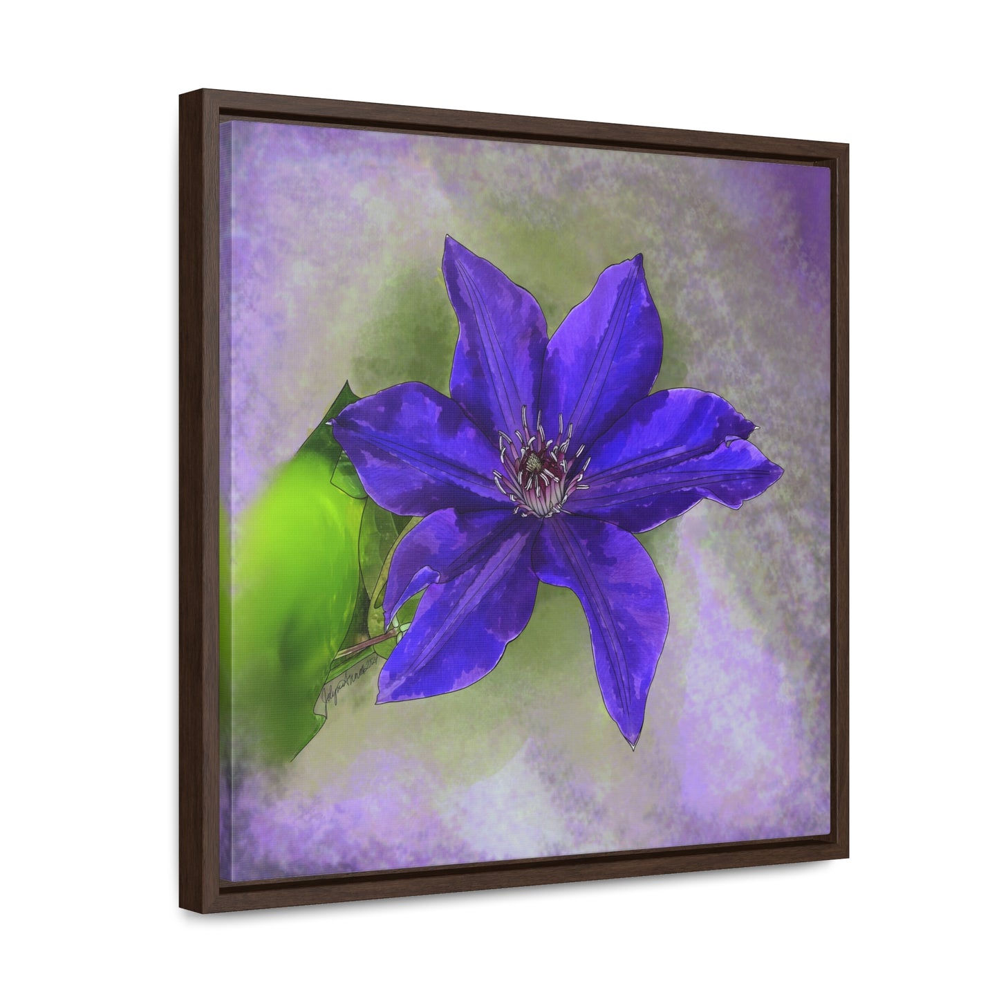 Purple Clematis - Original Art - Gallery Canvas Wraps, Square Frame