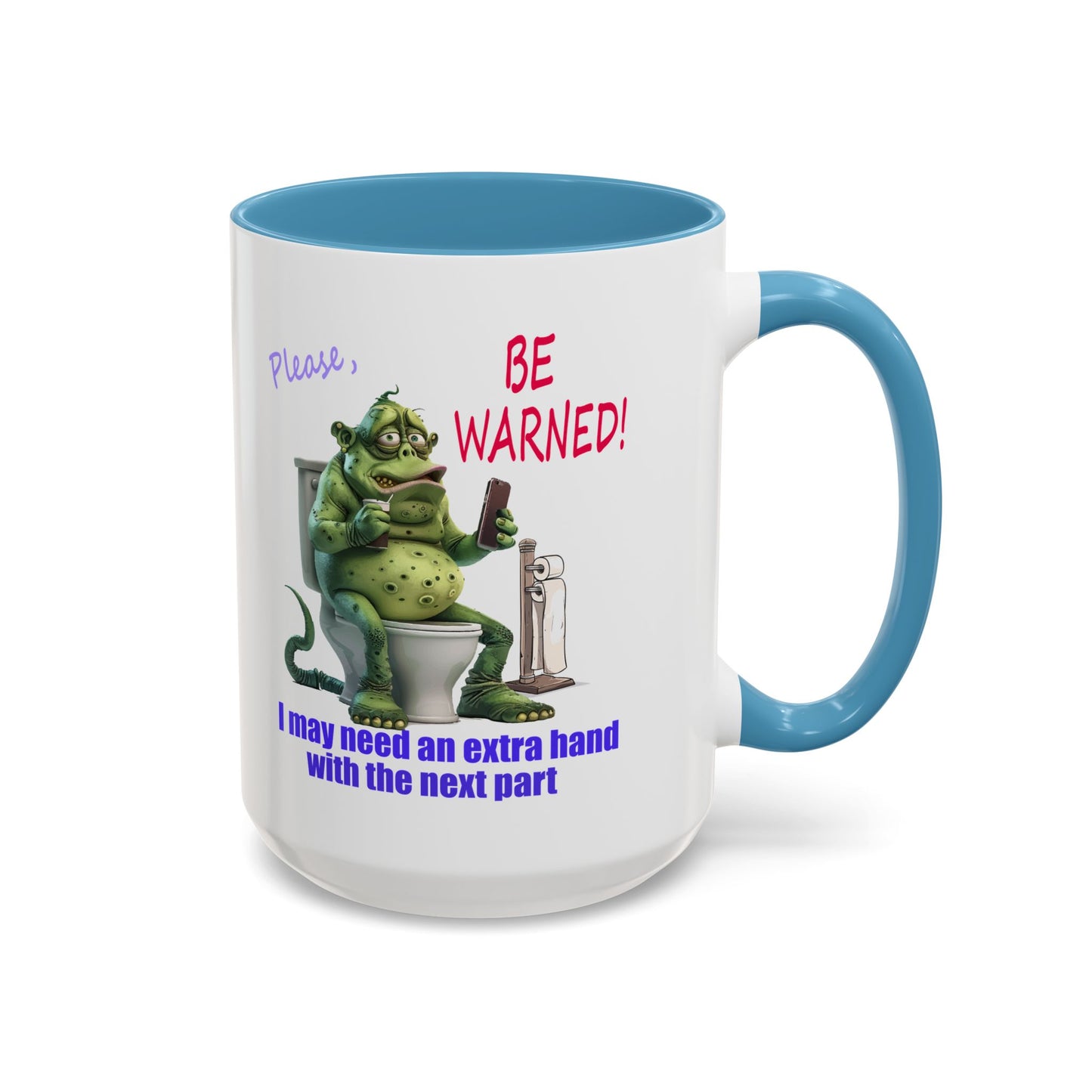 Toilet guy needs a hand, Original Design, Funny Mugs, Accent Coffee Mug (11, 15oz)