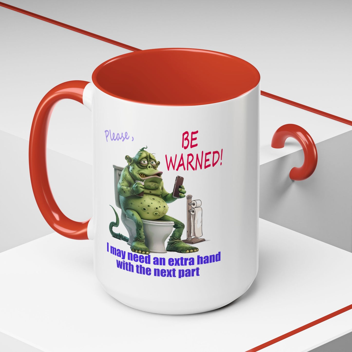 Toilet guy needs a hand, Original Design, Funny Mugs, Accent Coffee Mug (11, 15oz)