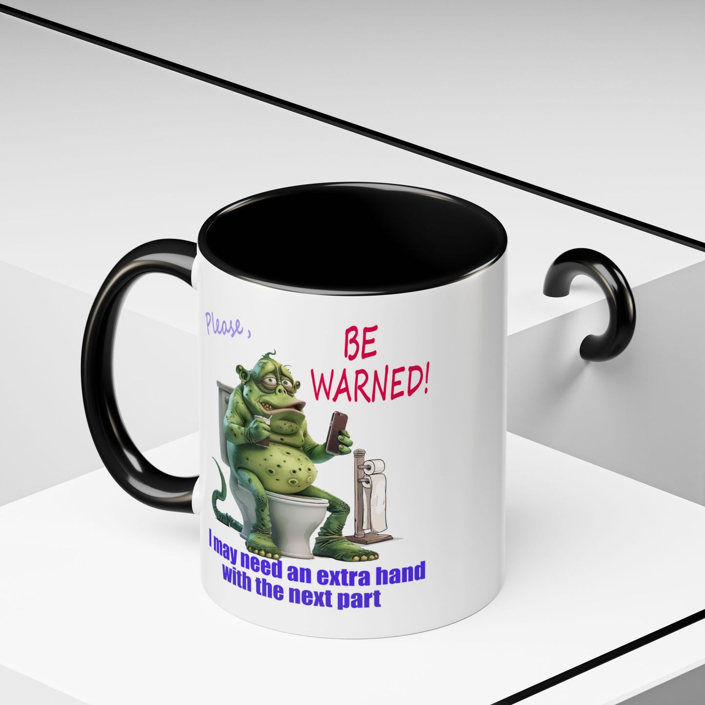 Toilet guy needs a hand, Original Design, Funny Mugs, Accent Coffee Mug (11, 15oz)