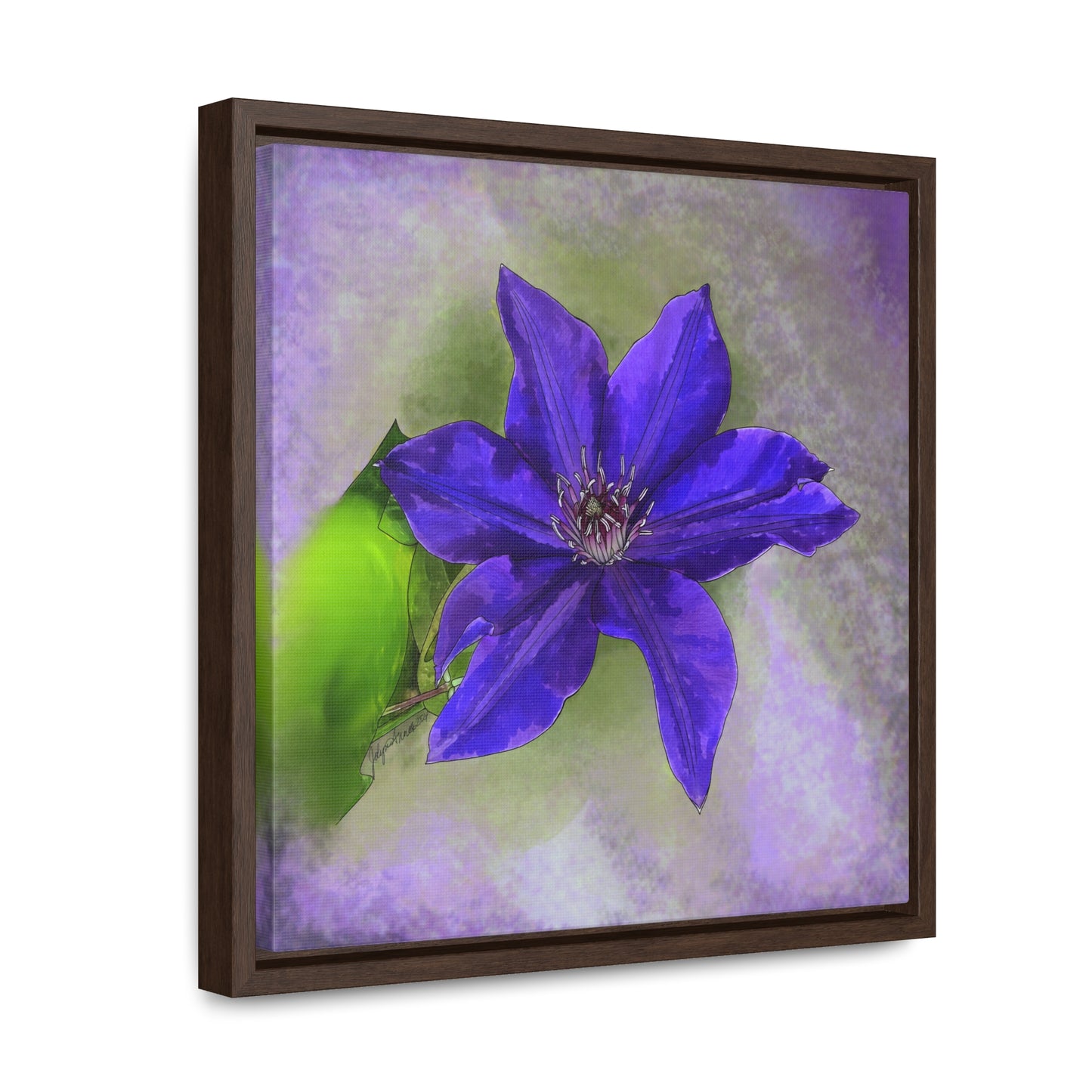 Purple Clematis - Original Art - Gallery Canvas Wraps, Square Frame