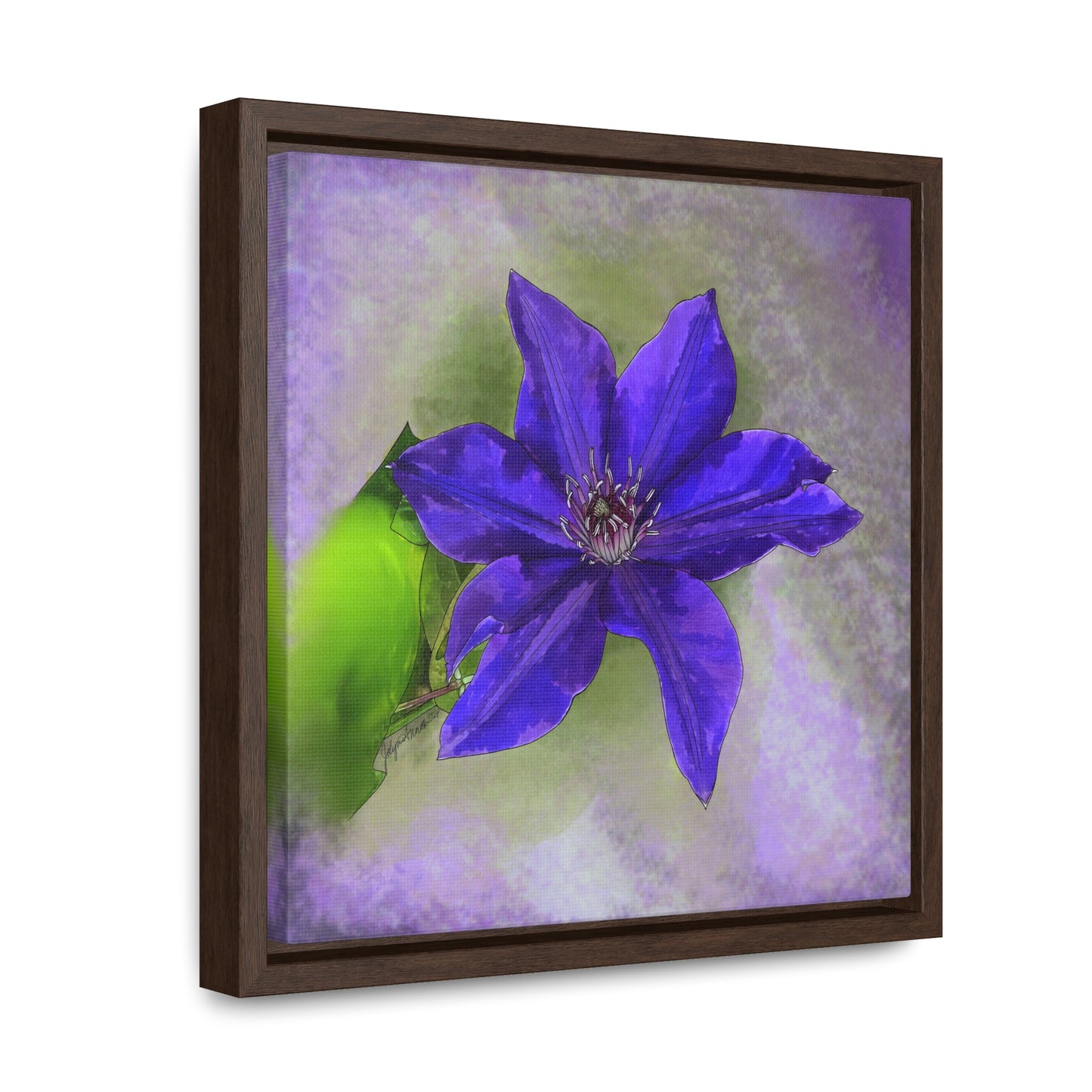 Purple Clematis - Original Art - Gallery Canvas Wraps, Square Frame