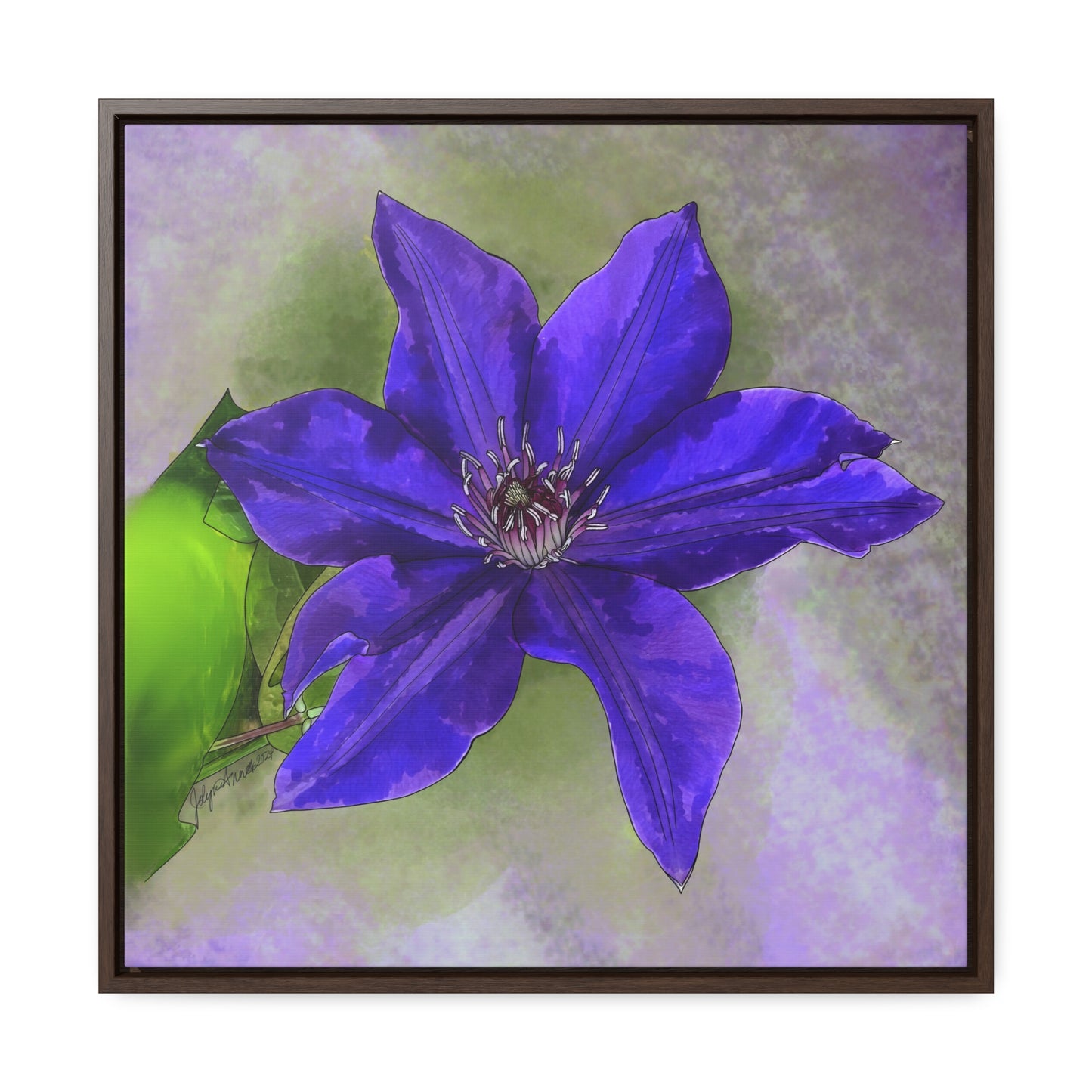 Purple Clematis - Original Art - Gallery Canvas Wraps, Square Frame