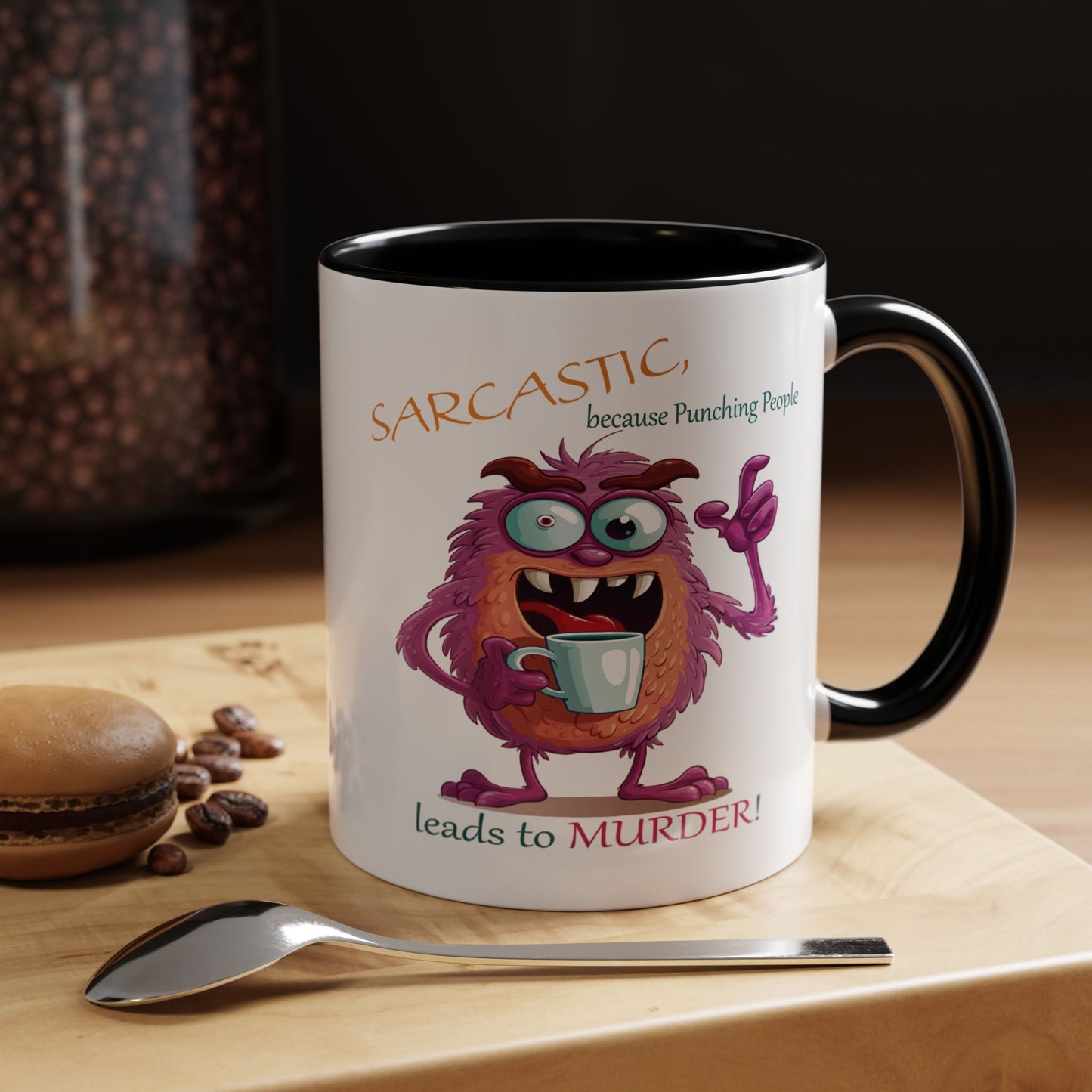 Purple monster, drinks, funny mug designs, Accent Coffee Mug (11, 15oz)