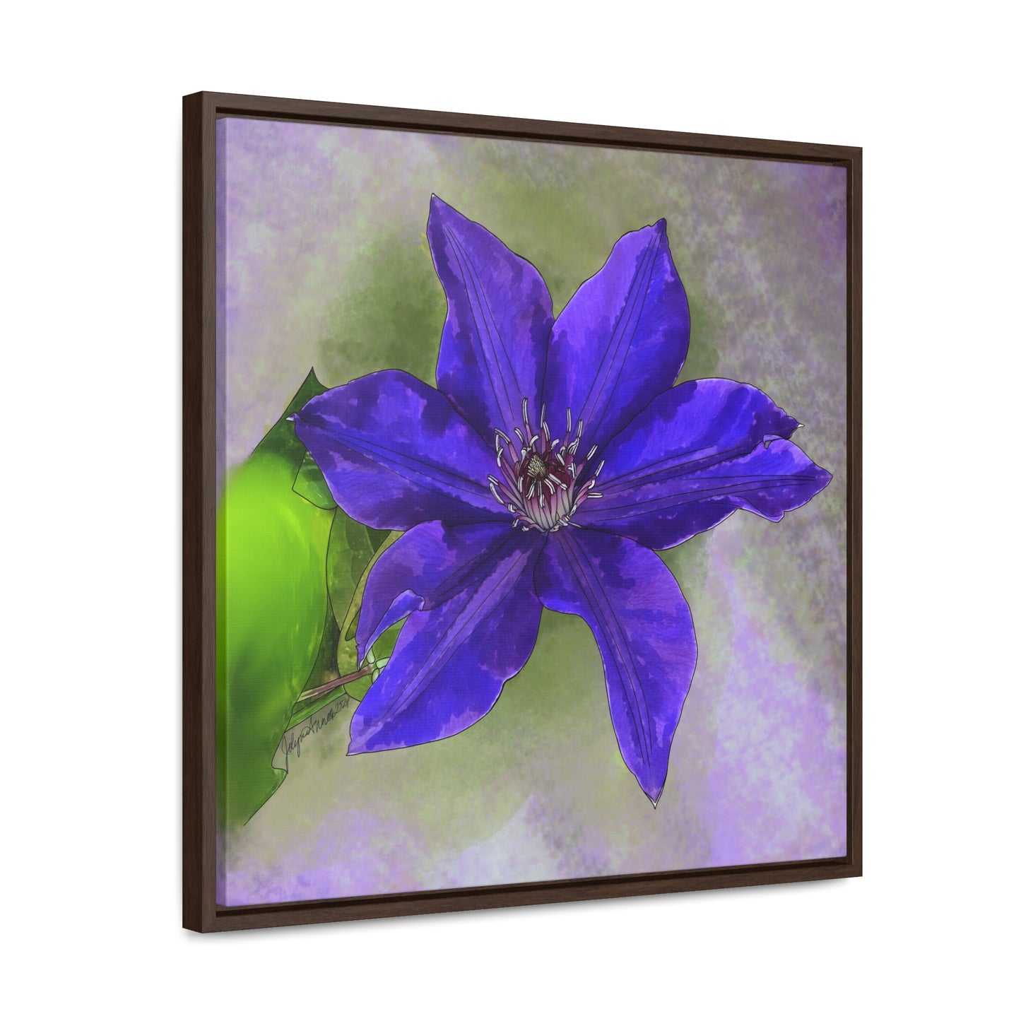 Purple Clematis - Original Art - Gallery Canvas Wraps, Square Frame