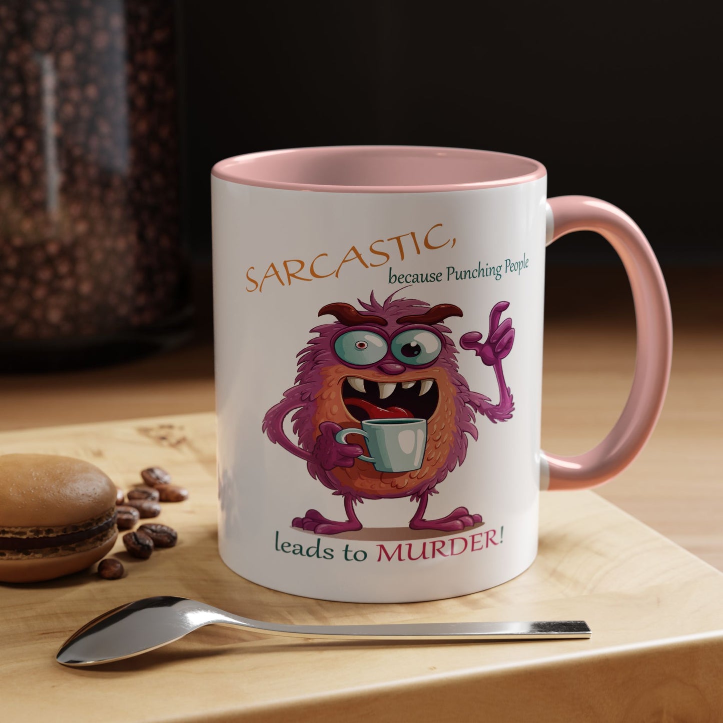 Purple monster, drinks, funny mug designs, Accent Coffee Mug (11, 15oz)