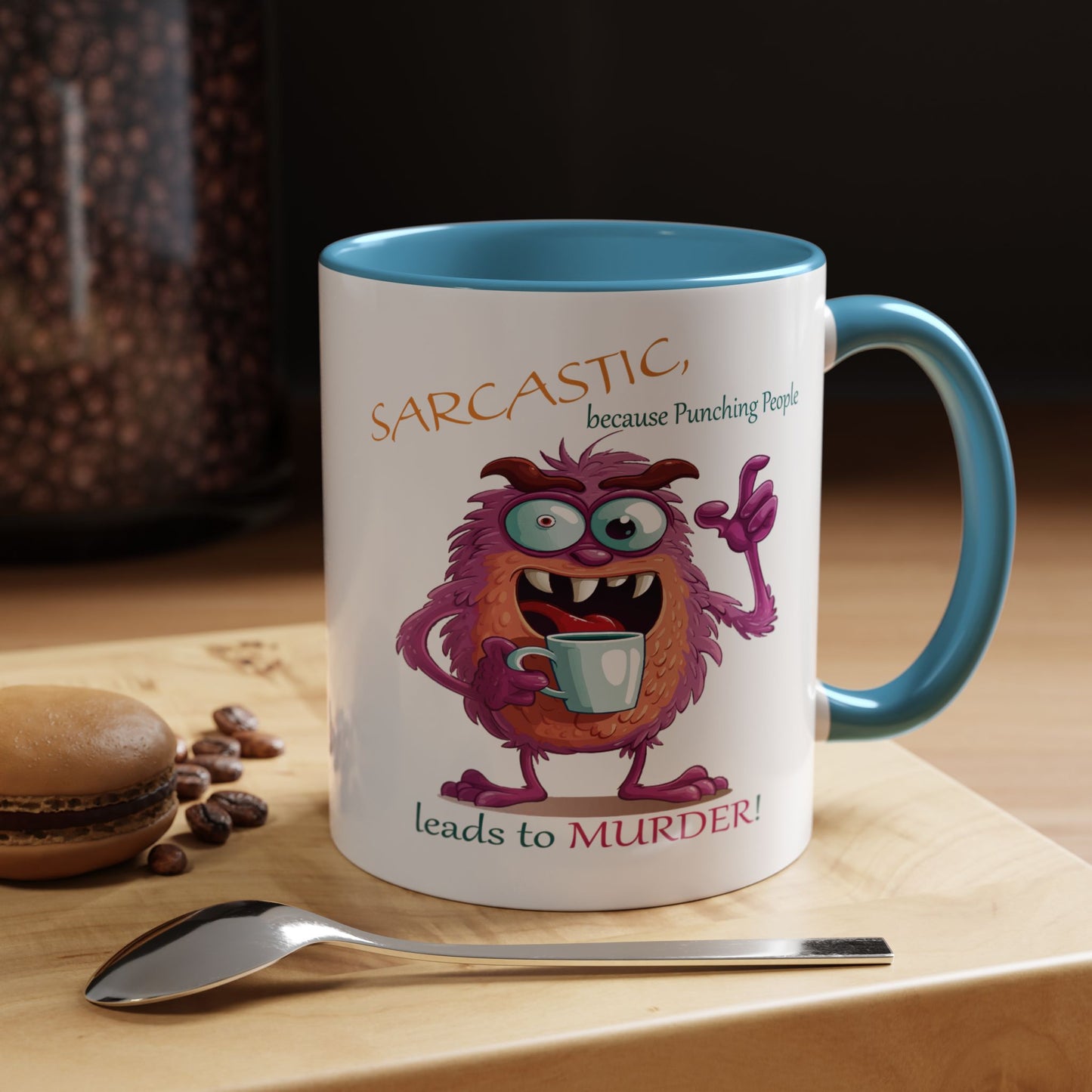 Purple monster, drinks, funny mug designs, Accent Coffee Mug (11, 15oz)