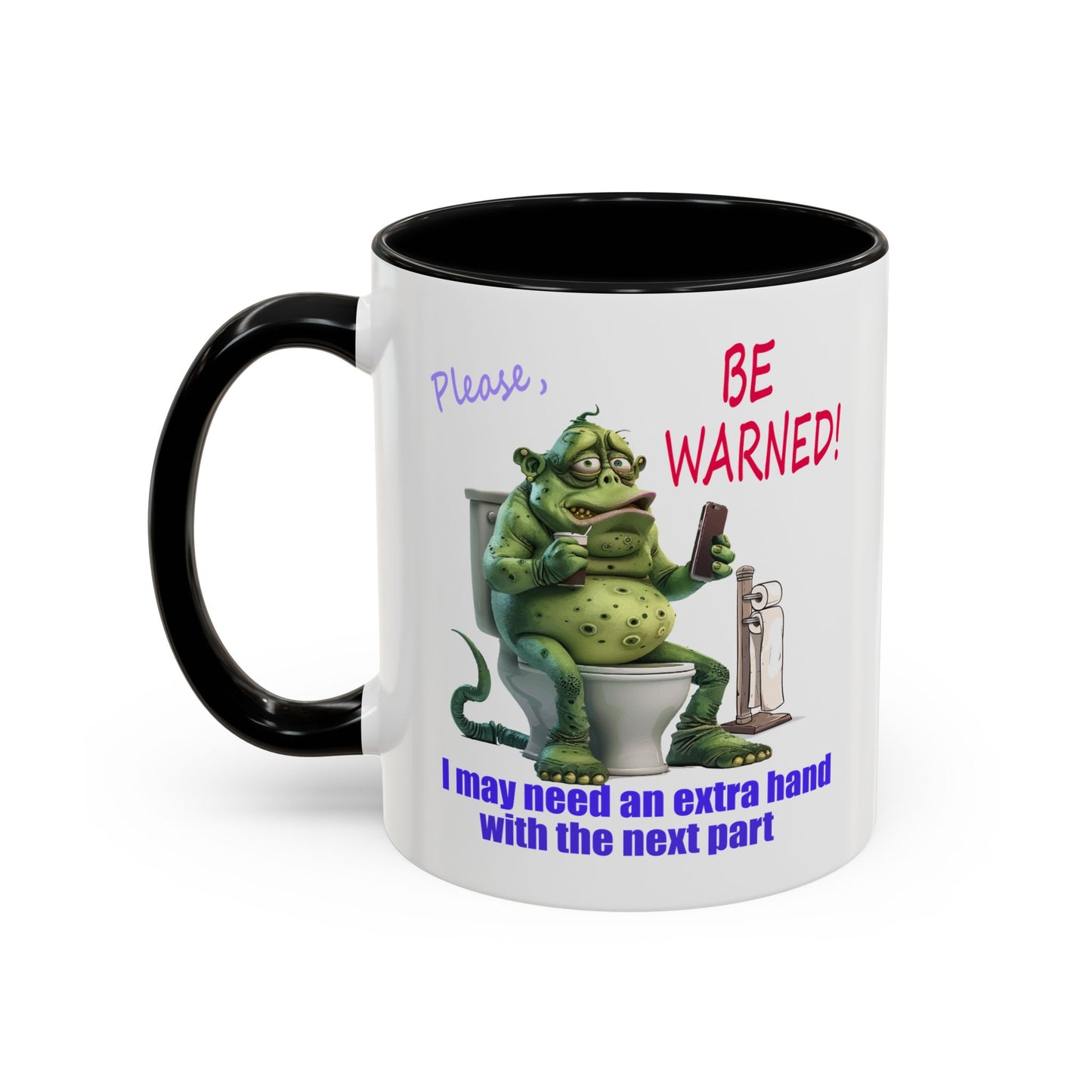 Toilet guy needs a hand, Original Design, Funny Mugs, Accent Coffee Mug (11, 15oz)