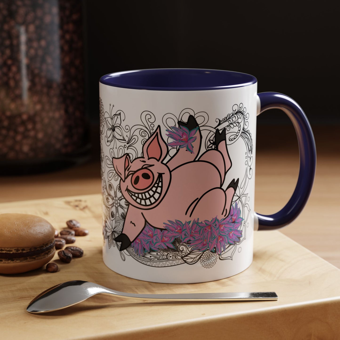 Piggy laughing - Accent Coffee Mug (11, 15oz)