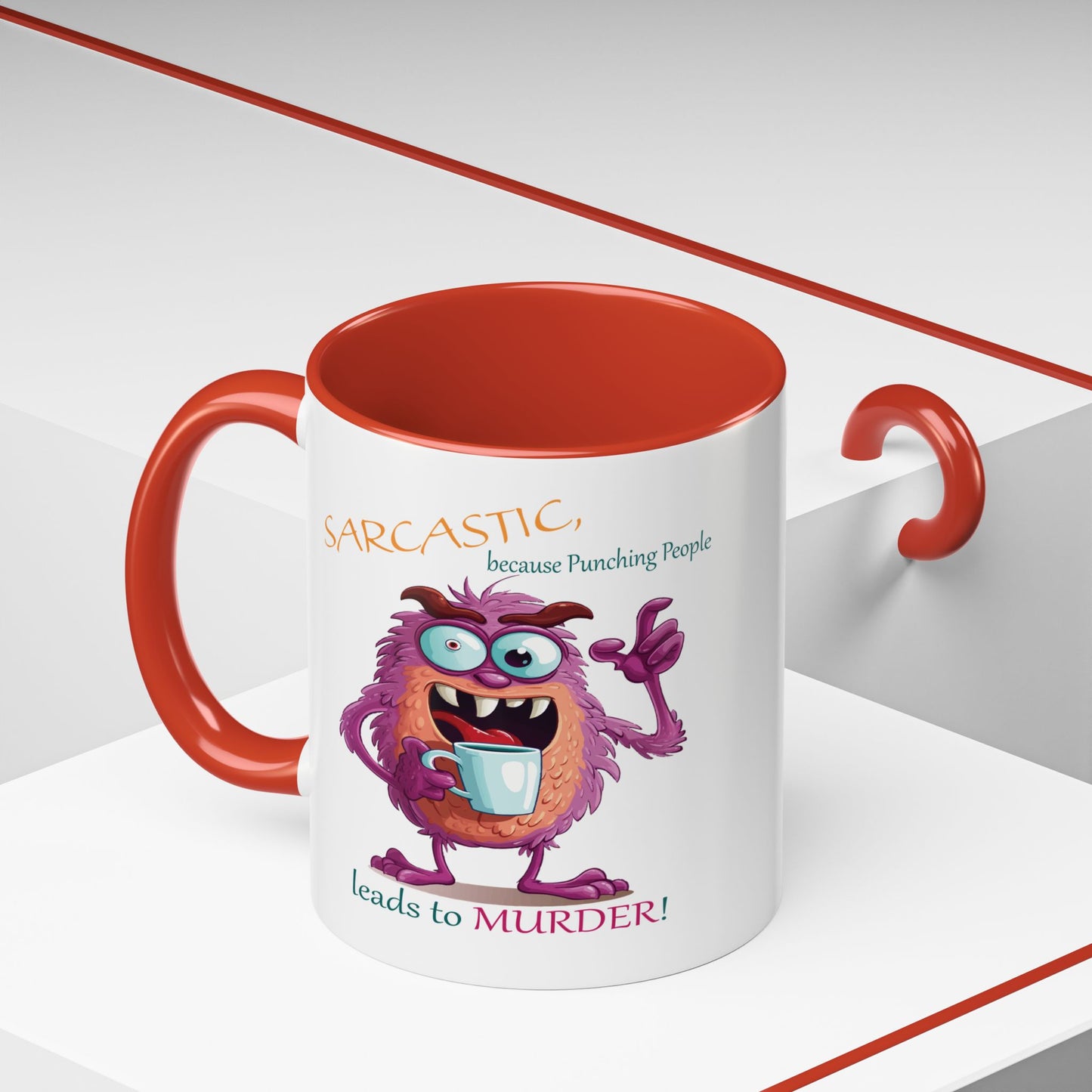 Purple monster, drinks, funny mug designs, Accent Coffee Mug (11, 15oz)