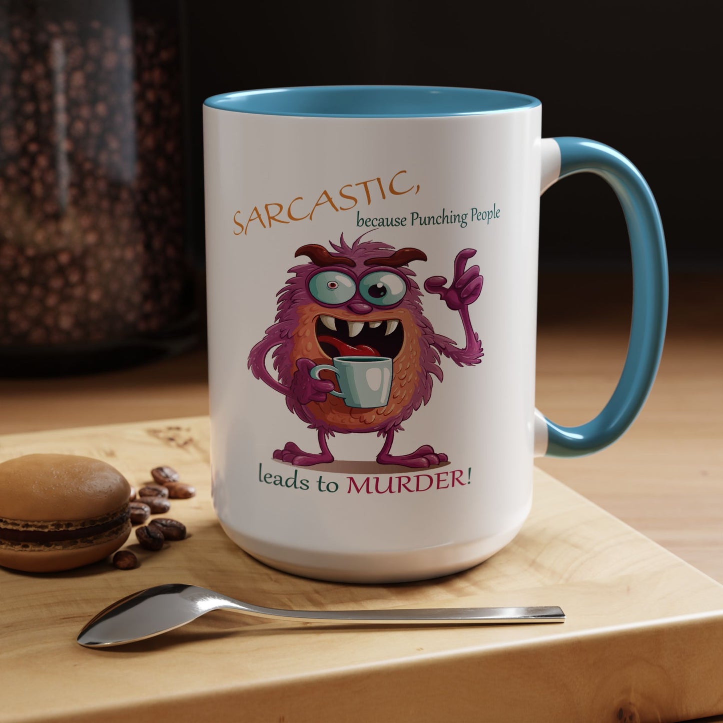 Purple monster, drinks, funny mug designs, Accent Coffee Mug (11, 15oz)