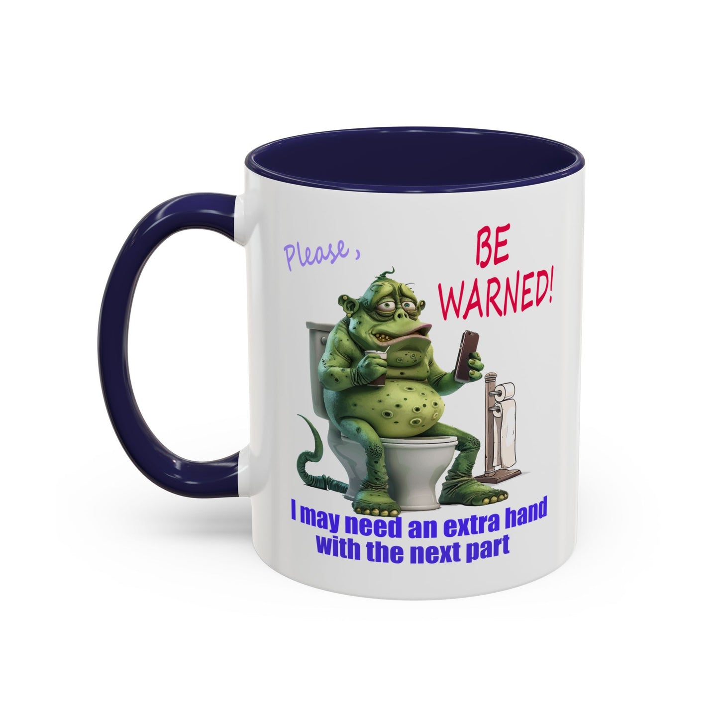 Toilet guy needs a hand, Original Design, Funny Mugs, Accent Coffee Mug (11, 15oz)