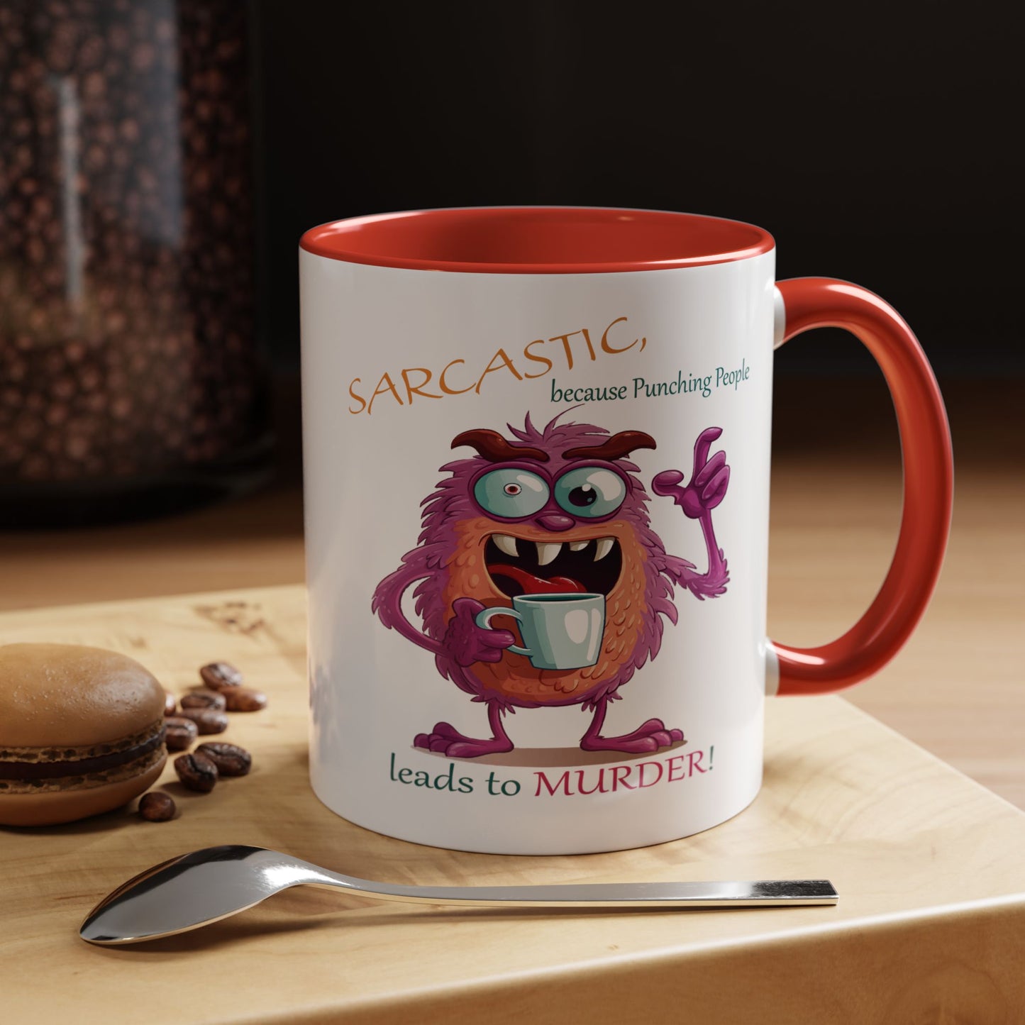 Purple monster, drinks, funny mug designs, Accent Coffee Mug (11, 15oz)