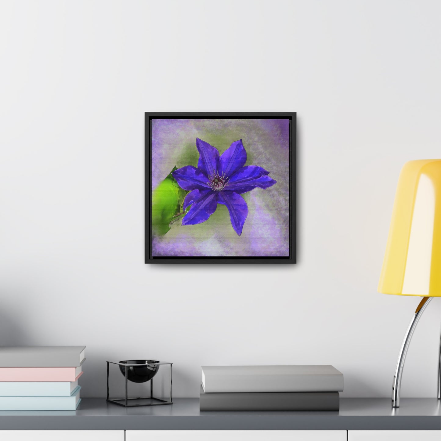 Purple Clematis - Original Art - Gallery Canvas Wraps, Square Frame