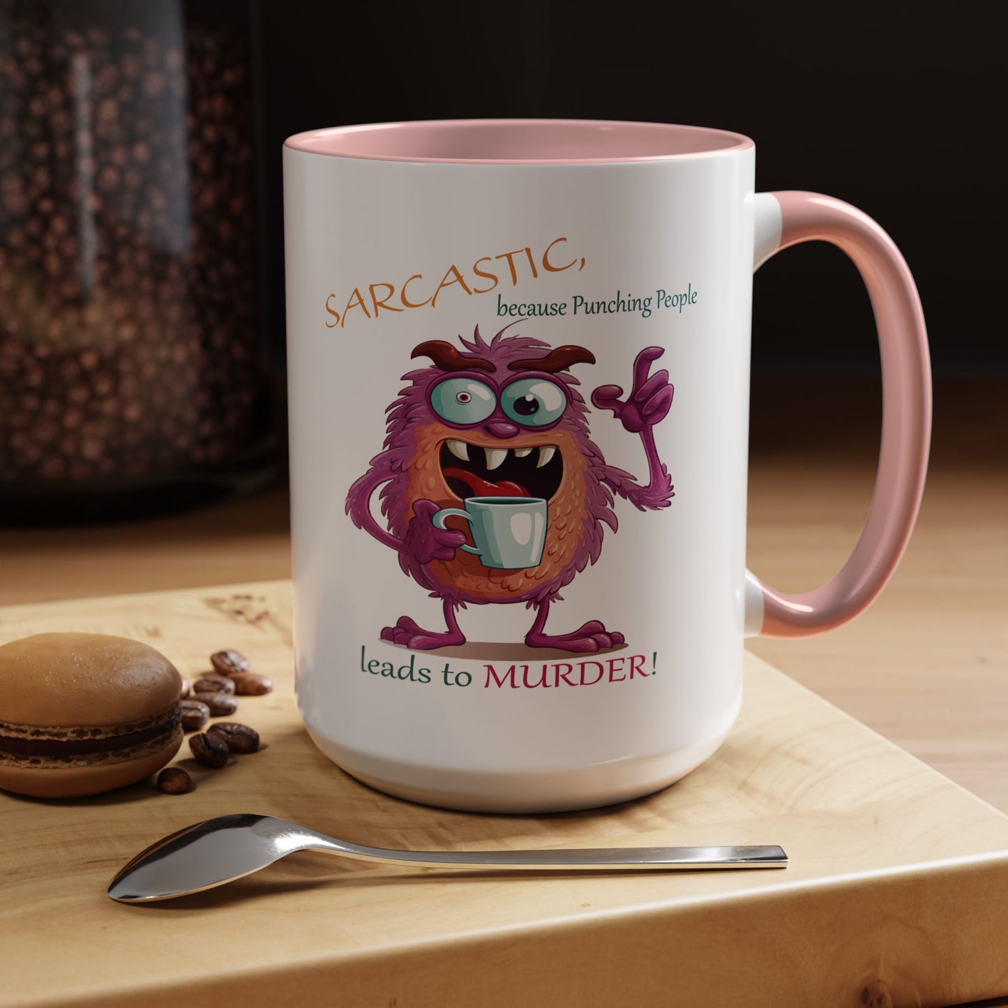 Purple monster, drinks, funny mug designs, Accent Coffee Mug (11, 15oz)