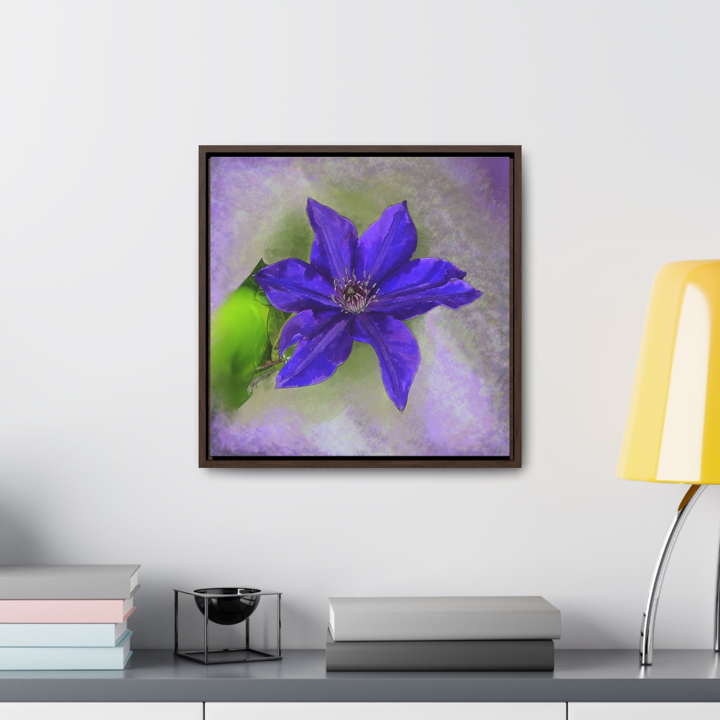 Purple Clematis - Original Art - Gallery Canvas Wraps, Square Frame