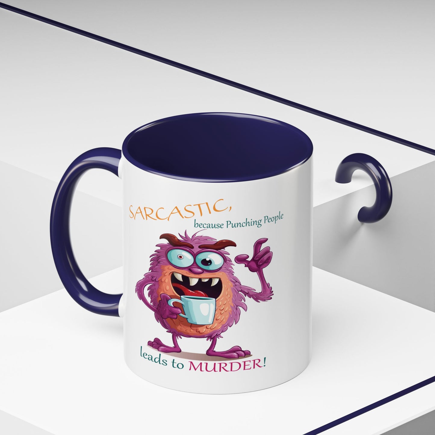 Purple monster, drinks, funny mug designs, Accent Coffee Mug (11, 15oz)