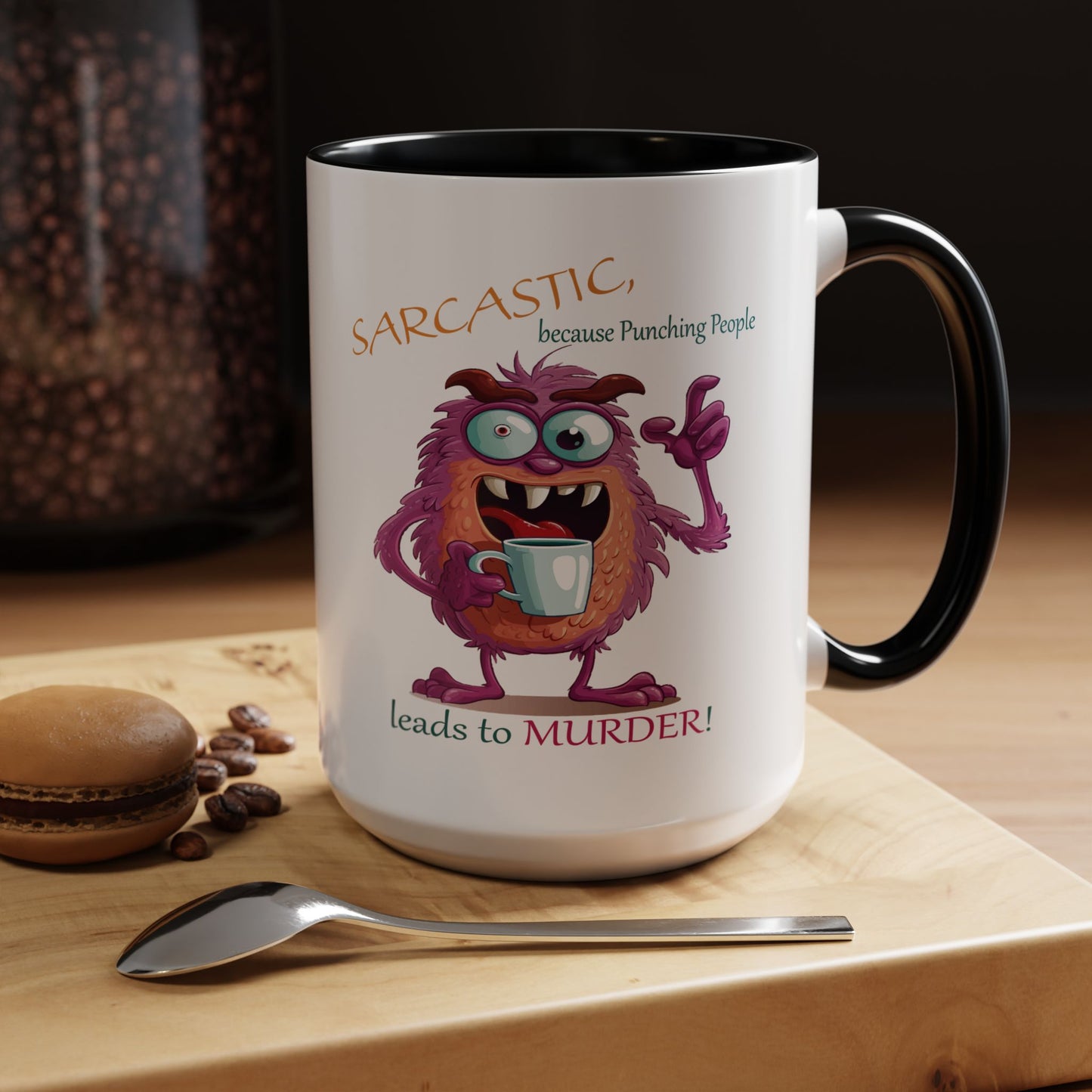 Purple monster, drinks, funny mug designs, Accent Coffee Mug (11, 15oz)