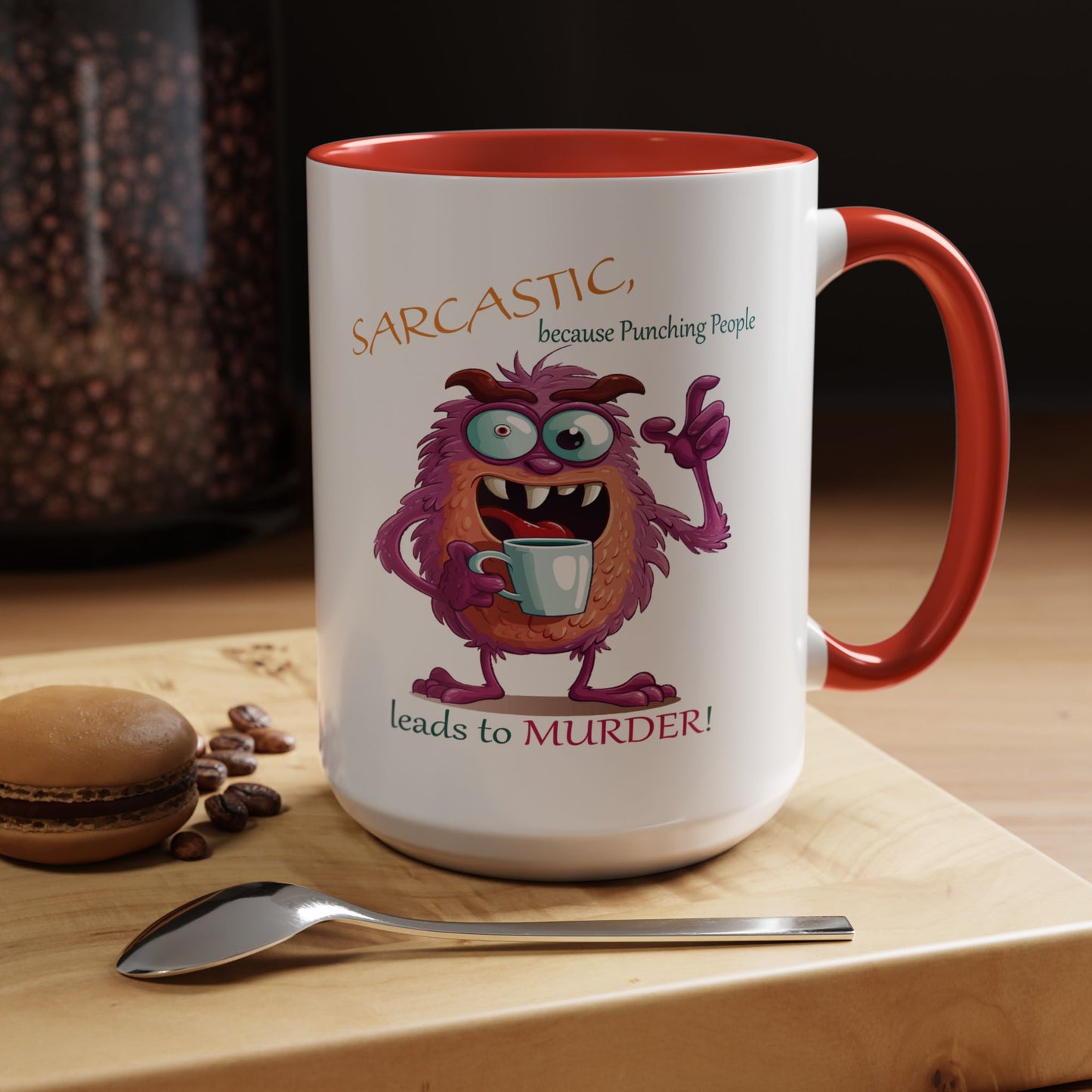 Purple monster, drinks, funny mug designs, Accent Coffee Mug (11, 15oz)