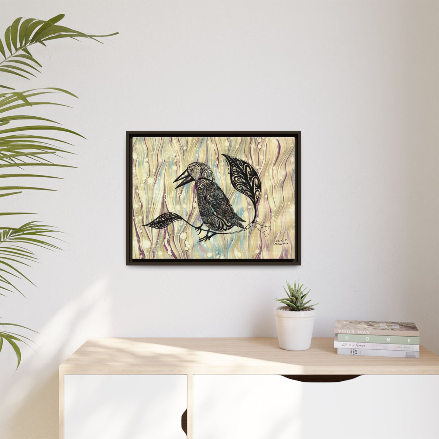 Raven - original Art - Matte Canvas, Framed (Multi-color)